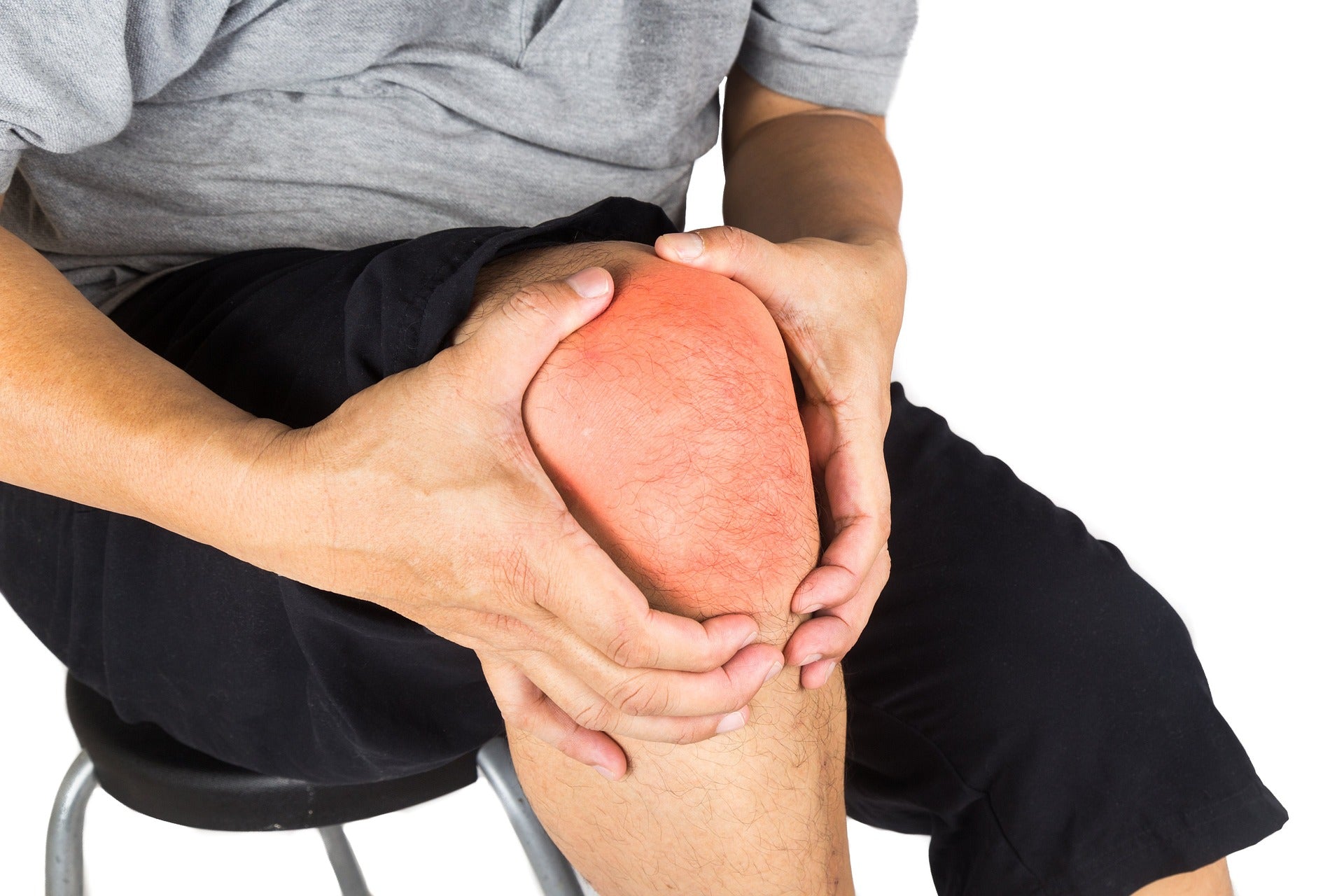 An image of a knee wioth redness signifying knee pain.
